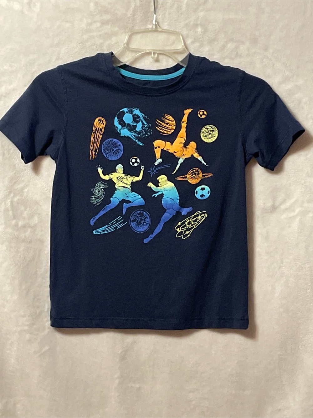 Vively Navy Boys Soccer & Space Graphic Short-Sleeve Tee medium(8)